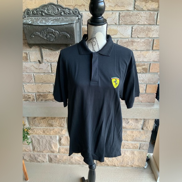 FERRARI Scuderia Official Pique Black Classic Polo Shirt Cotton Men’s SZ Medium - Picture 2 of 16